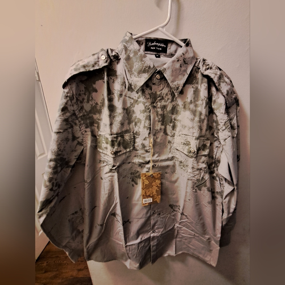 Redemption, Men's Shirt, Long-sleeved,  Size (M) Medium, Color Gray, Black, NWT